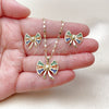 Oro Laminado Earring and Pendant Adult Set, Gold Filled Style Bow Design, with Multicolor Cubic Zirconia, Polished, Golden Finish, 10.196.0176