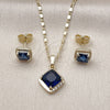 Oro Laminado Earring and Pendant Adult Set, Gold Filled Style Cluster Design, with Sapphire Blue Cubic Zirconia and White Micro Pave, Polished, Golden Finish, 10.196.0178