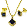 Oro Laminado Earring and Pendant Adult Set, Gold Filled Style Cluster Design, with Sapphire Blue Cubic Zirconia and White Micro Pave, Polished, Golden Finish, 10.196.0178
