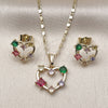 Oro Laminado Earring and Pendant Adult Set, Gold Filled Style Heart Design, with Multicolor Cubic Zirconia, Polished, Golden Finish, 10.196.0179