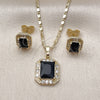 Oro Laminado Earring and Pendant Adult Set, Gold Filled Style Cluster Design, with Black and White Cubic Zirconia, Polished, Golden Finish, 10.196.0180