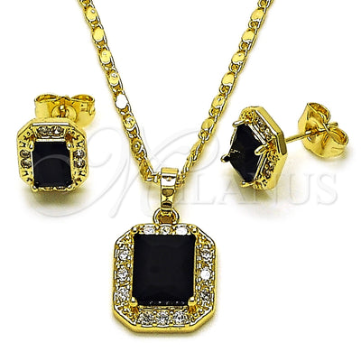 Oro Laminado Earring and Pendant Adult Set, Gold Filled Style Cluster Design, with Black and White Cubic Zirconia, Polished, Golden Finish, 10.196.0180