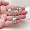 Oro Laminado Earring and Pendant Adult Set, Gold Filled Style Cluster Design, with White Cubic Zirconia, Polished, Golden Finish, 10.196.0180.1