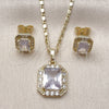 Oro Laminado Earring and Pendant Adult Set, Gold Filled Style Cluster Design, with White Cubic Zirconia, Polished, Golden Finish, 10.196.0180.1