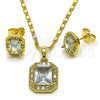 Oro Laminado Earring and Pendant Adult Set, Gold Filled Style Cluster Design, with White Cubic Zirconia, Polished, Golden Finish, 10.196.0180.1