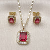 Oro Laminado Earring and Pendant Adult Set, Gold Filled Style Cluster Design, with Ruby and White Cubic Zirconia, Polished, Golden Finish, 10.196.0180.2
