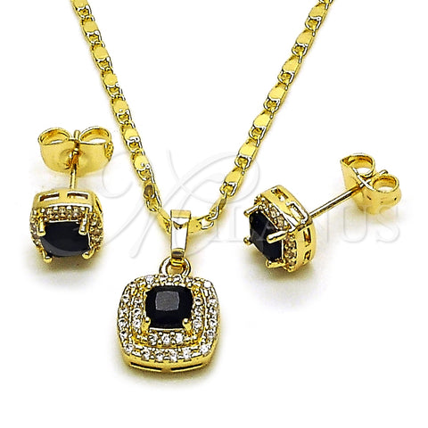 Oro Laminado Earring and Pendant Adult Set, Gold Filled Style Cluster Design, with Black Cubic Zirconia and White Micro Pave, Polished, Golden Finish, 10.196.0183