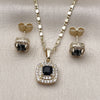 Oro Laminado Earring and Pendant Adult Set, Gold Filled Style Cluster Design, with Black Cubic Zirconia and White Micro Pave, Polished, Golden Finish, 10.196.0183