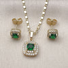 Oro Laminado Earring and Pendant Adult Set, Gold Filled Style Cluster Design, with Green Cubic Zirconia and White Micro Pave, Polished, Golden Finish, 10.196.0183.1