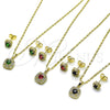 Oro Laminado Earring and Pendant Adult Set, Gold Filled Style Cluster Design, with Green Cubic Zirconia and White Micro Pave, Polished, Golden Finish, 10.196.0183.1