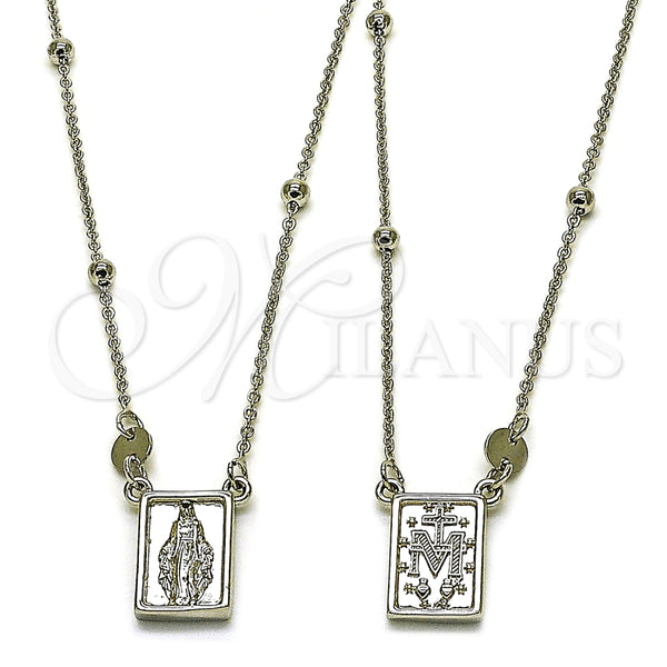Oro Laminado Pendant Necklace, Gold Filled Style Medalla Milagrosa and Cross Design, Polished, Golden Finish, 04.253.0033.26