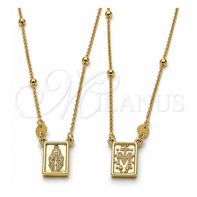 Oro Laminado Pendant Necklace, Gold Filled Style Medalla Milagrosa and Cross Design, Polished, Golden Finish, 04.253.0033.26 (03 MM Thickness, 26 Inches Length)