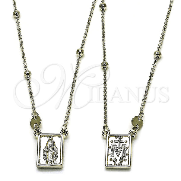 Oro Laminado Pendant Necklace, Gold Filled Style Medalla Milagrosa and Cross Design, Polished, Golden Finish, 04.253.0033.26 (03 MM Thickness, 26 Inches Length)