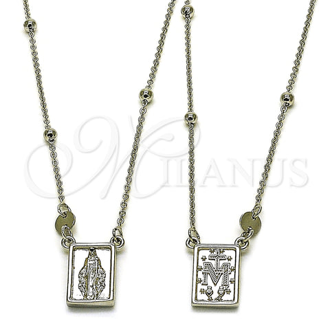 Oro Laminado Pendant Necklace, Gold Filled Style Medalla Milagrosa and Cross Design, Polished, Golden Finish, 04.253.0033.26 (03 MM Thickness, 26 Inches Length)