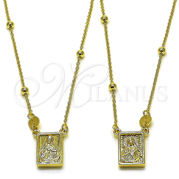 Oro Laminado Pendant Necklace, Gold Filled Style Sagrado Corazon de Maria and Sagrado Corazon de Jesus Design, Polished, Golden Finish, 04.253.0034.26 (03 MM Thickness, 26 Inches Length)