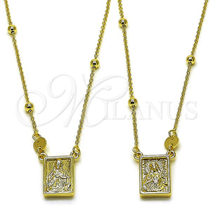 Oro Laminado Pendant Necklace, Gold Filled Style Sagrado Corazon de Maria and Sagrado Corazon de Jesus Design, Polished, Golden Finish, 04.253.0034.26 (03 MM Thickness, 26 Inches Length)