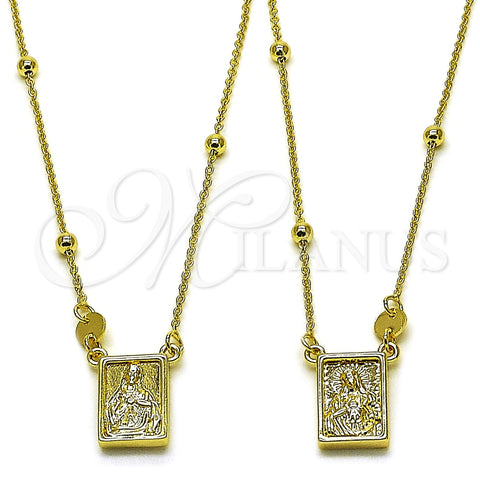 Oro Laminado Pendant Necklace, Gold Filled Style Sagrado Corazon de Maria and Sagrado Corazon de Jesus Design, Polished, Golden Finish, 04.253.0034.26 (03 MM Thickness, 26 Inches Length)