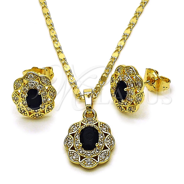Oro Laminado Earring and Pendant Adult Set, Gold Filled Style Cluster Design, with Black and White Cubic Zirconia, Polished, Golden Finish, 10.196.0186
