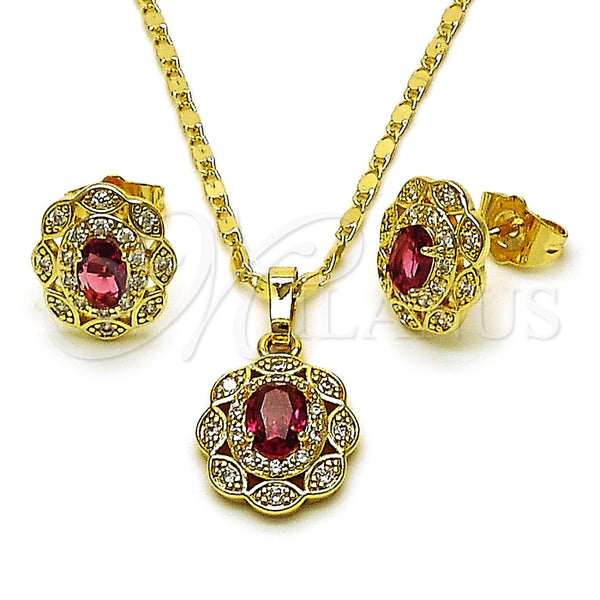 Oro Laminado Earring and Pendant Adult Set, Gold Filled Style Cluster Design, with Ruby and White Cubic Zirconia, Polished, Golden Finish, 10.196.0186.1