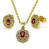 Oro Laminado Earring and Pendant Adult Set, Gold Filled Style Cluster Design, with Ruby and White Cubic Zirconia, Polished, Golden Finish, 10.196.0186.1