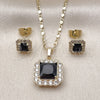 Oro Laminado Earring and Pendant Adult Set, Gold Filled Style Cluster Design, with White Micro Pave and Black Cubic Zirconia, Polished, Golden Finish, 10.196.0088.3