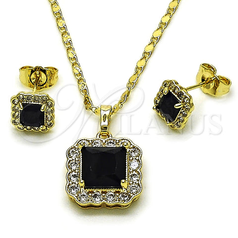 Oro Laminado Earring and Pendant Adult Set, Gold Filled Style Cluster Design, with White Micro Pave and Black Cubic Zirconia, Polished, Golden Finish, 10.196.0088.3