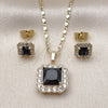 Oro Laminado Earring and Pendant Adult Set, Gold Filled Style Cluster Design, with White Micro Pave and Black Cubic Zirconia, Polished, Golden Finish, 10.196.0088.3