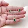 Oro Laminado Earring and Pendant Adult Set, Gold Filled Style Cluster Design, with Green Cubic Zirconia and White Micro Pave, Polished, Golden Finish, 10.196.0187.1