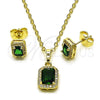 Oro Laminado Earring and Pendant Adult Set, Gold Filled Style Cluster Design, with Green Cubic Zirconia and White Micro Pave, Polished, Golden Finish, 10.196.0187.1