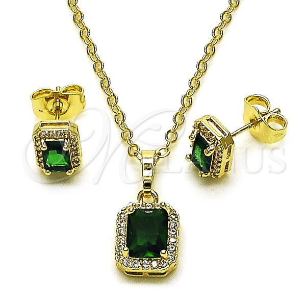 Oro Laminado Earring and Pendant Adult Set, Gold Filled Style Cluster Design, with Green Cubic Zirconia and White Micro Pave, Polished, Golden Finish, 10.196.0187.1
