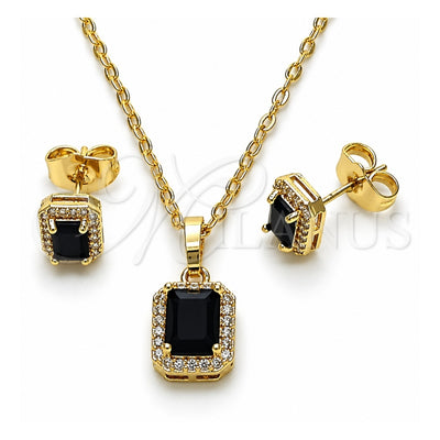 Oro Laminado Earring and Pendant Adult Set, Gold Filled Style Cluster Design, with Black Cubic Zirconia and White Micro Pave, Polished, Golden Finish, 10.196.0187.2
