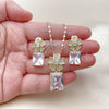 Oro Laminado Earring and Pendant Adult Set, Gold Filled Style Flower Design, with White Cubic Zirconia and White Micro Pave, Polished, Golden Finish, 10.196.0190