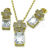 Oro Laminado Earring and Pendant Adult Set, Gold Filled Style Flower Design, with White Cubic Zirconia and White Micro Pave, Polished, Golden Finish, 10.196.0190