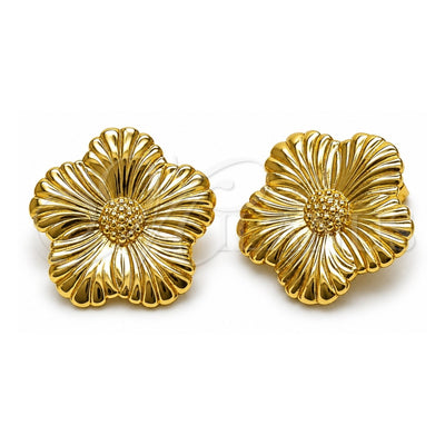 Oro Laminado Stud Earring, Gold Filled Style Flower Design, Polished, Golden Finish, 02.282.0068