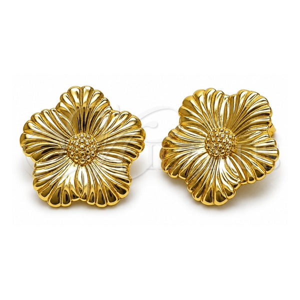 Oro Laminado Stud Earring, Gold Filled Style Flower Design, Polished, Golden Finish, 02.282.0068