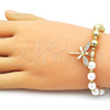 Oro Laminado Fancy Bracelet, Gold Filled Style Dragon-Fly and Expandable Bead Design, with Ivory Pearl and White Cubic Zirconia, Polished, Golden Finish, 03.341.0253.07