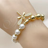 Oro Laminado Fancy Bracelet, Gold Filled Style Dragon-Fly and Expandable Bead Design, with Ivory Pearl and White Cubic Zirconia, Polished, Golden Finish, 03.341.0253.07