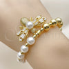 Oro Laminado Fancy Bracelet, Gold Filled Style Bee and Expandable Bead Design, with Ivory Pearl and White Cubic Zirconia, Polished, Golden Finish, 03.341.0254.07