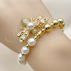 Oro Laminado Fancy Bracelet, Gold Filled Style Bee and Expandable Bead Design, with Ivory Pearl and White Cubic Zirconia, Polished, Golden Finish, 03.341.0254.07 (08 MM Thickness, 7 Inches Length)