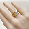 Oro Laminado Multi Stone Ring, Gold Filled Style Curb Design, with White Micro Pave, Polished, Golden Finish, 01.266.0051
