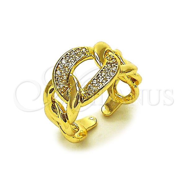 Oro Laminado Multi Stone Ring, Gold Filled Style Curb Design, with White Micro Pave, Polished, Golden Finish, 01.266.0051