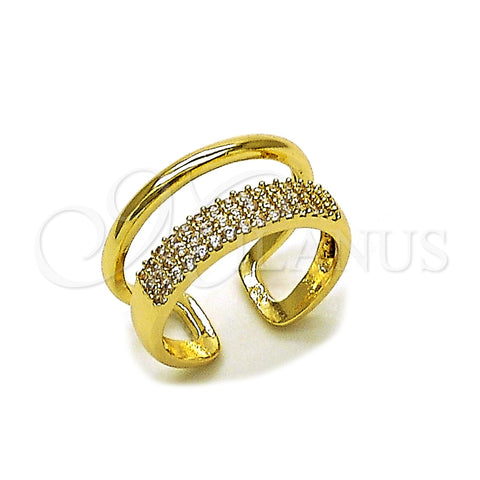 Oro Laminado Elegant Ring, Gold Filled Style with White Micro Pave, Polished, Golden Finish, 01.266.0053