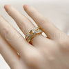 Oro Laminado Multi Stone Ring, Gold Filled Style Heart and Baguette Design, with White Cubic Zirconia, Polished, Golden Finish, 01.266.0055 (One size fits all)