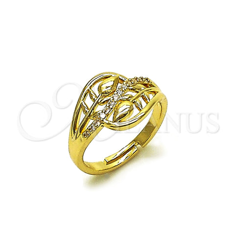 Oro Laminado Multi Stone Ring, Gold Filled Style Flower Design, with White Micro Pave, Polished, Golden Finish, 01.266.0058