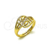 Oro Laminado Multi Stone Ring, Gold Filled Style Flower Design, with White Micro Pave, Polished, Golden Finish, 01.266.0058 (One size fits all)