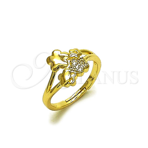 Oro Laminado Multi Stone Ring, Gold Filled Style Flower Design, with White Micro Pave, Polished, Golden Finish, 01.266.0059