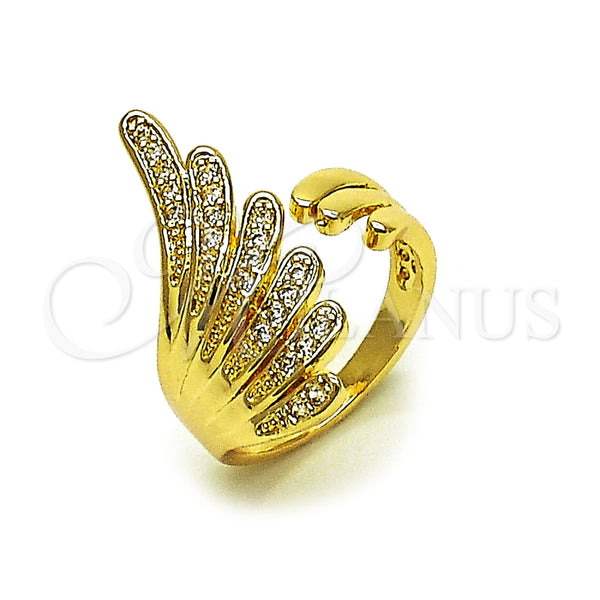 Oro Laminado Multi Stone Ring, Gold Filled Style Wings Design, with White Cubic Zirconia, Polished, Golden Finish, 01.266.0060