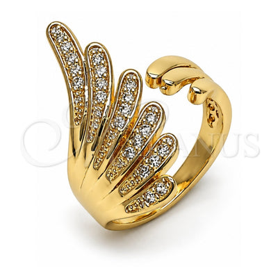 Oro Laminado Multi Stone Ring, Gold Filled Style Wings Design, with White Cubic Zirconia, Polished, Golden Finish, 01.266.0060 (One size fits all)