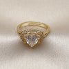 Oro Laminado Multi Stone Ring, Gold Filled Style Heart and Cluster Design, with White Cubic Zirconia and White Micro Pave, Polished, Golden Finish, 01.266.0062