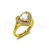 Oro Laminado Multi Stone Ring, Gold Filled Style Heart and Cluster Design, with White Cubic Zirconia and White Micro Pave, Polished, Golden Finish, 01.266.0062